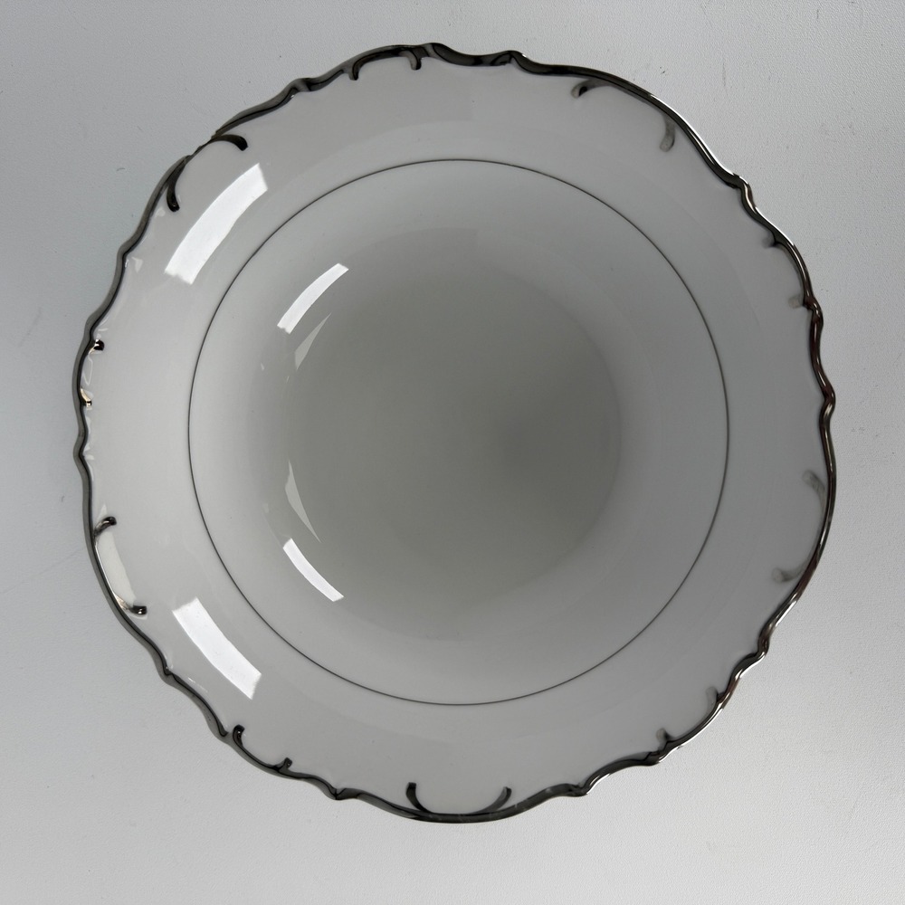 Bristol Fine China Nobility S-3213 Serving Bowl White Silver Scalloped 9 Inch